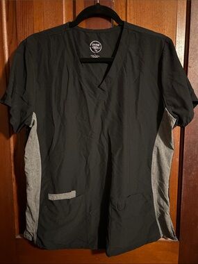 Women's Black Scrub Top with Gray Side Panels